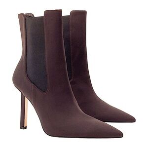chocolate neoprene Good American pointed toe heeled bootie